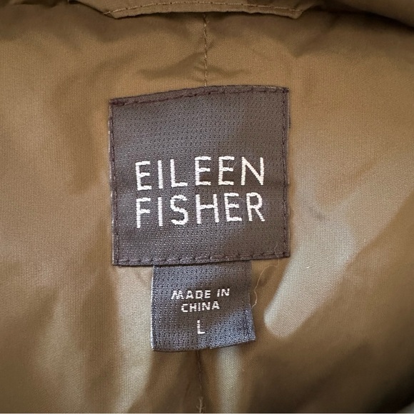 Eileen Fisher Khaki Army Green Down Puffer Sleeveless Vest Size L - Picture 12 of 15